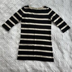 Uniqlo Black and Cream 100% Cotton Knit 3/4 Sleeve Mini Dress